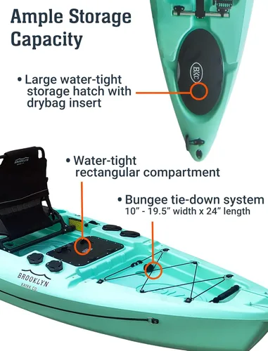 Miniatura 6 de BKC Brooklyn 12.0 Pro - Kayak de pesca individual de 12 pies manos libres, dirección de timón, casco de 70 libras, almacenamiento hermético