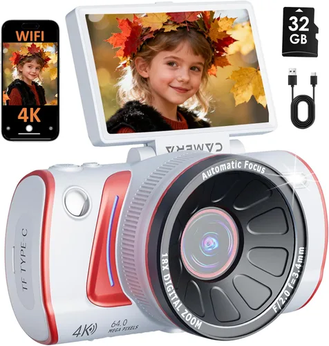 Miniatura 11 de Cámara digital 8K para fotografía, cámara de vlogging WiFi de 92MP para pantalla frontal y trasera, zoom digital 18X, cámara de apuntar y disparar