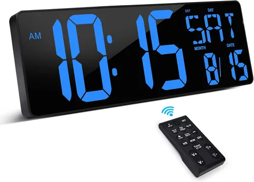 XREXS Reloj de pared digital grande con control remoto, pantalla LED grande de 16.5 pulgadas, temporizador de conteo ascendente y descendente, Azul