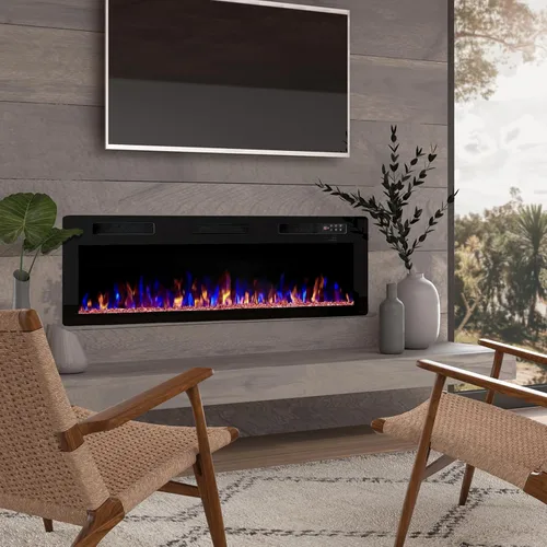 Miniatura 3 de BOSSIN - Chimenea eléctrica lineal ultrafina y silenciosa de 60 pulgadas, chimenea empotrada y montada en pared, compatible con montantes de 2 x 4