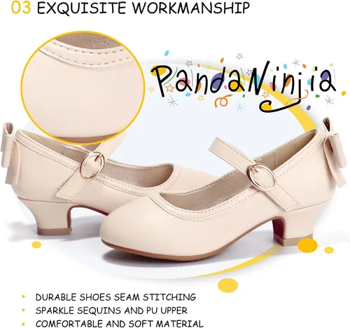 Miniatura 49 de PANDANINJIA Vestido de jada para niñas y niños pequeños, zapatos de princesa Mary Jane con tacones con lazo para fiesta, boda, boda