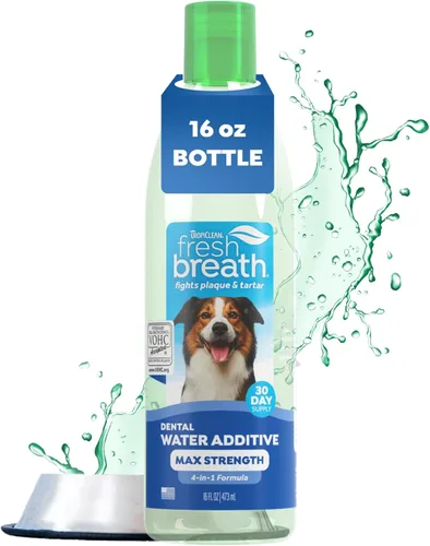 TropiClean Fresh Breath Advanced Whitening - Aditivo blanqueador de agua para perros, solución de máxima potencia para limpieza de dientes de perro