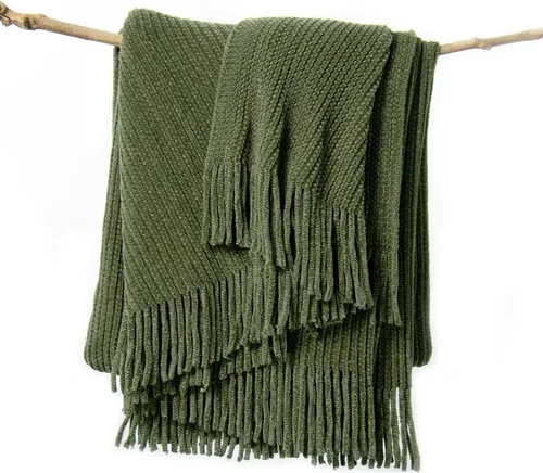 Miniatura 9 de lifein Manta de felpilla de 50 x 60 pulgadas, suave manta de punto bohemio para sofá, acogedora decoración de casa de campo, manta ligera para todas
