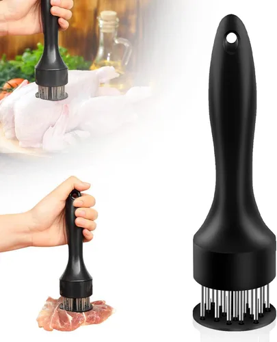 Ablandador de carne de acero inoxidable, aguja ablandadora de carne de acero inoxidable mejorada 2025 de 21 pines, cuchillas de aguja ultra Negro