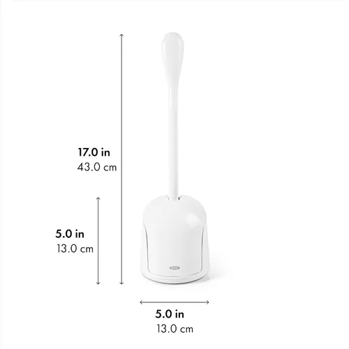 Miniatura 8 de OXO Good Grips Cepillo de inodoro compacto con contenedor y recipiente, cepillo para taza de baño y soporte con puerta automática para contenedor