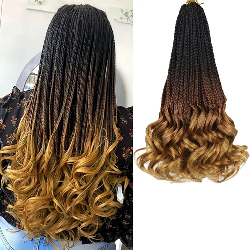 Miniatura 67 de Trenzas de ganchillo rizado francés T33, cabello pre-anillado 10 pulgadas, trenzas cortas rizadas francesas con extremos rizados, trenzas box