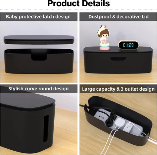 Miniatura 3 de Caja de Gestión de Cables - Caja Organizadora de Cables Grande para Ocultar Regletas de Alimentación y Debajo del Escritorio, Caja Organizadora