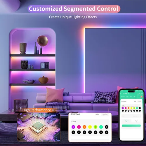 Miniatura 2 de PAUTIX Tira de luces LED RGB Smart IC COB, 6.56 pies/6.6 ft direccionable con certificación UL de 24 V, cinta flexible de color multicolor, funciona