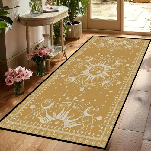 Miniatura 48 de 5' X 7' Alfombra con diseño de sol y luna, alfombras boho celestiales para dormitorio, sala de estar, estilo bohemio, oculto, media luna, solar