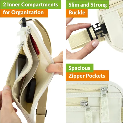 Miniatura 3 de Boxiki Travel - Cinturón de dinero para viajes para hombres y mujeres oculto, cinturón de dinero con bloqueo RFID y bolsa de cintura segura