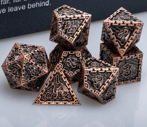 Miniatura 5 de ARUOHHA DND - Juego de dados de metal con caja de regalo, juego de rol, juego de 6 caras de poliedros para juegos de mesa RPG, dados D y D D20 D12