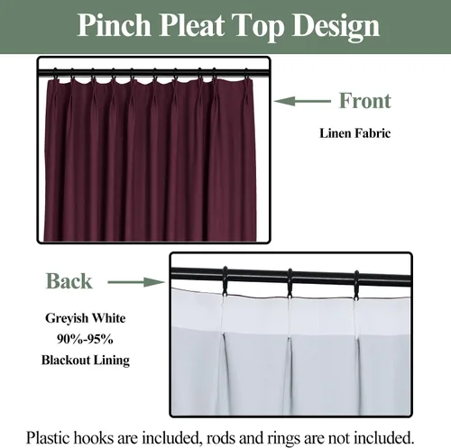 Miniatura 3 de Frelement Cortinas opacas de lino, cortinas con aislamiento térmico para dormitorio, sala de estar, cortinas plisadas para barra transversal