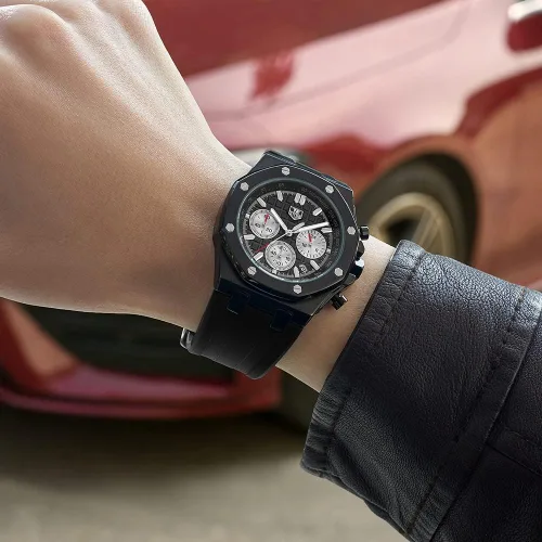Miniatura 5 de Men's Watch Silicone Band, Quartz Analog Waterproof Multifunction Chronograph Sports Watch for Men with Calendar Black Rubber Strap