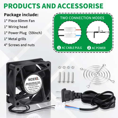 Miniatura 6 de EC 2.362 in x 0.984 in Mini Muffin Fan Axial AC 110v 120v 220v 240v Doble Bola para DIY Pequeño Equipo Electrónico Enfriamiento Puertas Ventilación