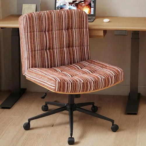 Furnimart Silla de escritorio ergonómica curvada FSC con respaldo de madera giratoria de 360°, silla cruzada de chenilla con ruedas, cómoda y sin