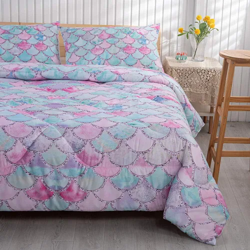 Miniatura 2 de MUSOLEI Juego de edredón de sirena para niñas, colcha de sirena con escamas arcoíris 3D, juego de ropa de cama twin duradero para niñas, juego