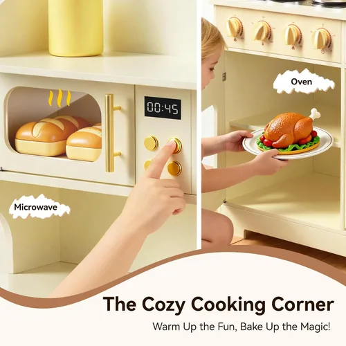 Miniatura 4 de Juego de cocina para niños con diseño giratorio, juego de cocina de madera para niños con máquina de hielo, juego de cocina de juguete para niños