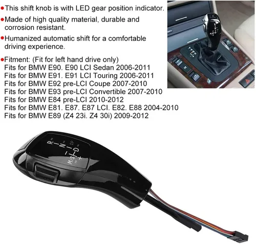 Miniatura 2 de Qii lu - Pomo de palanca de cambios LED – Kit de cambio de palanca de cambios LED automático LHD para E90 E92 E84 E89 para estilo F30 (negro)