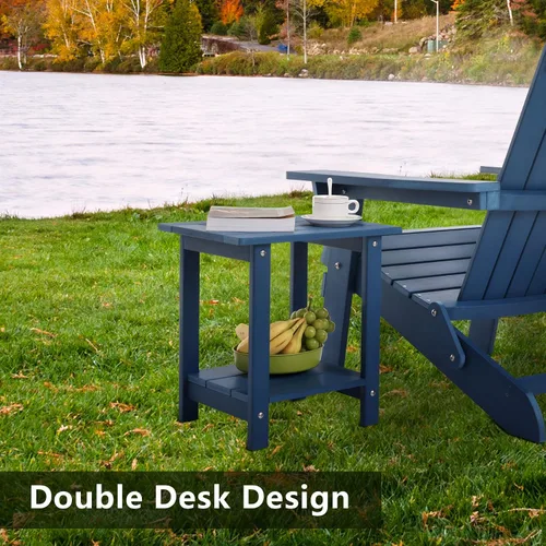 Miniatura 6 de Mesa auxiliar doble Adirondack para exterior de Meluvici, resistente a la intemperie, mesa de extremo rectangular para patio al aire libre para Azul
