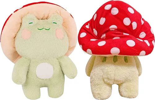 Enivtfz Juguetes de peluche de rana, 10" linda rana con sombrero de hongo rojo animales de peluche, peluches kawaii, regalo para niños y niñas,