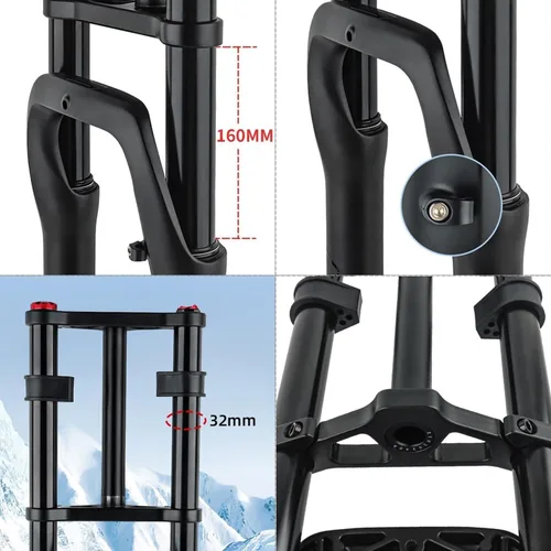 Miniatura 5 de Snow Beach Bike Suspension Tenedor de 20 pulgadas 4.0 Neumáticos Fat Air Forks Travel 5.512 in, 1-1/8inch Steerer Bike Horquillas Spread 5.315 in