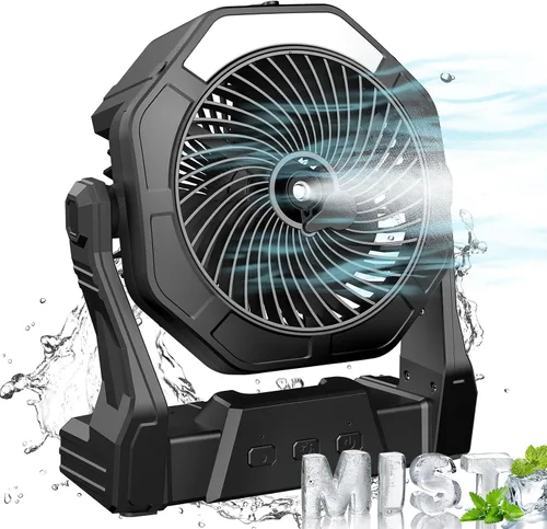 Ausic Ventilador de nebulización portátil, ventiladores de niebla de enfriamiento de 8 pulgadas, [8-35 horas], ventilador USB recargable con batería
