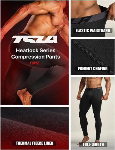 Miniatura 3 de TSLA - Paquete de 1 o 2 pantalones térmicos de compresión para hombre, leggings deportivos y mallas para correr, pantalones para usar como primera