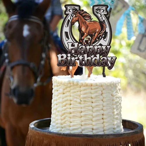 Miniatura 4 de Decoración para pastel de cumpleaños con temática de caballos de granja de animales, decoración de fiesta de cumpleaños de caballos de carreras