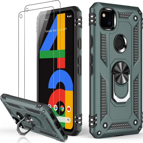 Miniatura 112 de LUMARKE Funda para Google Pixel 5 con protector de pantalla, pasa 16 pies, probada en caídas, grado militar, con soporte de anillo magnético, Rojo