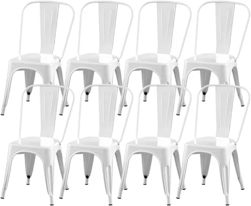Miniatura 14 de Juego de 8 sillas de comedor de metal verde alpino, sillas de cocina apilables retro estilo granja, sillas laterales de acero verde oscuro para café