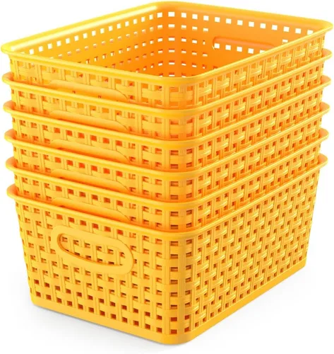 Miniatura 15 de WYT Cesta organizadora de almacenamiento tejida, paquete de 6 cestas de tejido de plástico negro, 10.1 x 7.55 x 4.1 pulgadas