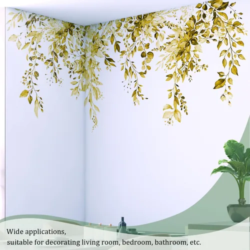 Miniatura 4 de Calcomanías de pared amarillas de hojas y plantas, despegar y pegar, calcomanías de vinilo de flores grandes, vid extraíble, decoración del hogar