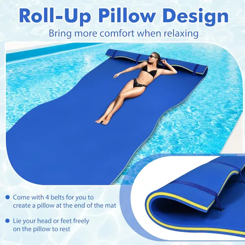 Miniatura 3 de GYMAX Almohadilla flotante de agua, esterilla de espuma de agua de 9 pies / 18 pies x 6 pies con almohada rodante, isla flotante de 3 capas para Azul