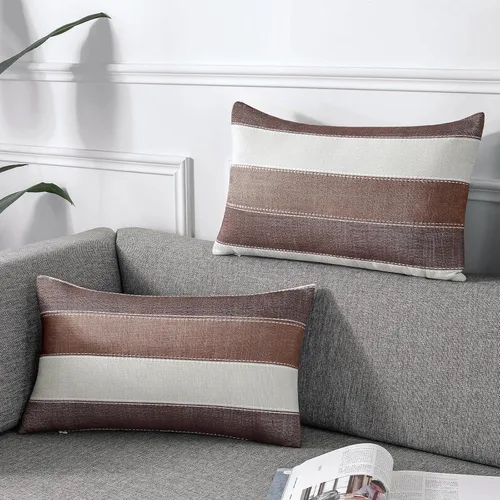 Miniatura 25 de AmHoo - Juego de 2 fundas de almohada decorativas para casa de campo, a rayas y a cuadros, juego de fundas de almohada de algodón y lino para sofá