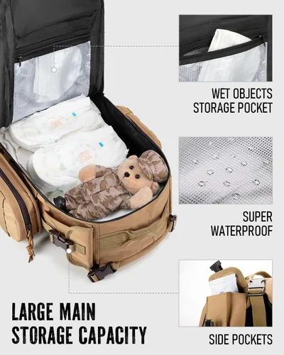Miniatura 4 de Dinictis Bolsa de pañales para papá, mochila para pañales para hombres con cambiador de pañales, mochila militar para pañales con sistema Molle