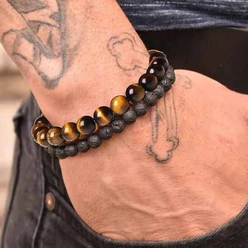 Miniatura 4 de WAINIS 10 pulseras de cuentas de roca de lava para hombres y mujeres hematita de ojo de tigre ónix negro cuentas mate difusor de aceites esenciales