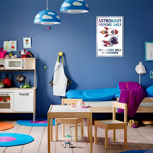 Miniatura 5 de Letrero decorativo para habitación de niños, diseño de astronauta con temática de estacionamiento de astronauta, decoración de pared para habitación