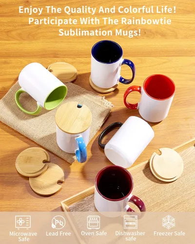 Miniatura 3 de RAINBOWTIE Tazas de sublimación en blanco, tazas de café de sublimación de 11 onzas, taza de cerámica con revestimiento blanco, juegos de tazas