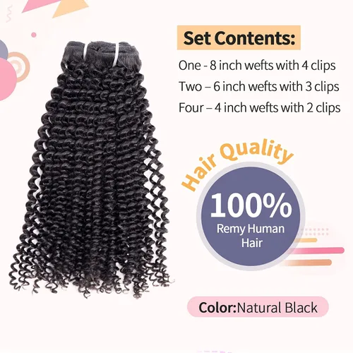 Miniatura 2 de Kinkys - Extensiones de cabello rizado con clip, 3C 4A, negro natural, 100% cabello humano Remy, 4.23 oz, 7 piezas, 18 clips para mujeres