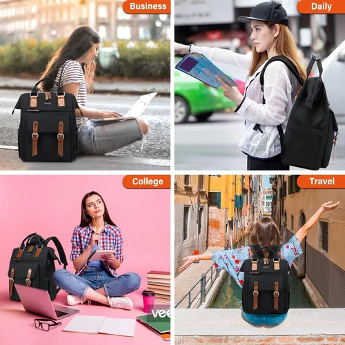 Miniatura 8 de LOVEVOOK - Mochila para laptop de mujer, mochila para profesores y enfermeras, bolsa de trabajo y viaje, mochilas para computadora, Negro-negro