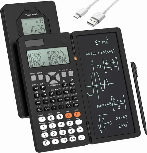 Miniatura 8 de Calculadoras científicas, calculadora Rudnia Pink con reloj despertador, calculadora de escritorio de 417 funciones recargable, calculadora para Rosa