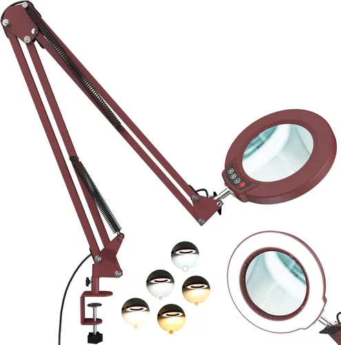 Miniatura 9 de Lupa 12X con luz, botón de actualización Krstlv 5 modos de color, regulable 2 en 1, lámpara de escritorio con luz LED 2 en 1, lupa manos libres