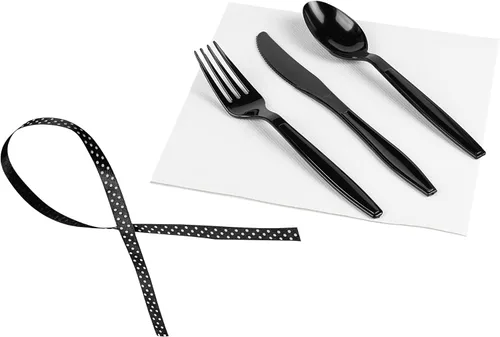 Miniatura 2 de Restaurantware - Juego de cubiertos desechables de 7.3 x 2 pulgadas, 100 juegos de cubiertos de plástico - Cinta de lunares, envuelta