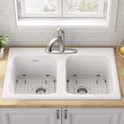 Miniatura 5 de American Standard 77DB33223.308 - Fregadero de cocina de hierro fundido con membrillo de 33 x 22 pulgadas, montaje superior, 3 agujeros