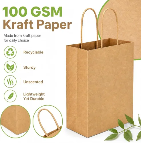 Miniatura 4 de MAQIHAN Bolsas pequeñas de papel kraft con asas – 15 bolsas pequeñas de papel de estraza marrón, bolsa de papel con caramelos, recuerdos de fiesta