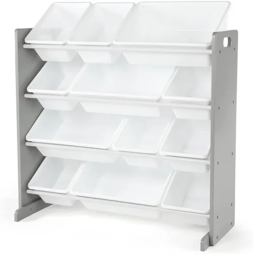Miniatura 11 de Humble Crew Organizador de almacenamiento de juguetes para niños con 12 cubos de plástico, madera natural/aguamarina, contenedores extraíbles