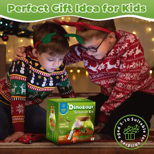 Miniatura 5 de Kit de terrario iluminado con dinosaurios para niños - Luz nocturna LED regalo de cumpleaños para niños de 4, 5, 6, 7, 8-12 años - Juguetes