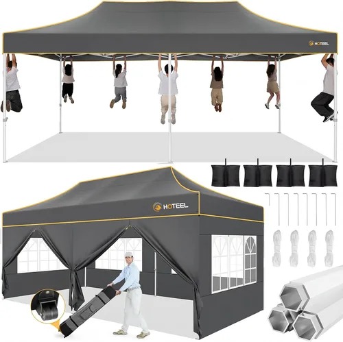 Miniatura 14 de Hoteel 10x15 Pop Up Canopy Tent Heavy Duty with 4 Sidewalls, Waterproof Party Tent, Easy Set-up Commercial Instant Tents with Roller Bag & Sandbags