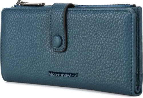 Miniatura 17 de Montana West Billetera pequeña para mujer, de piel auténtica, triple pliegue, tarjetero Rfid con cremallera y bolsillo para monedas, Un negro, Casual