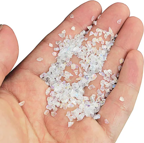 Miniatura 2 de Chips irregulares de vidrio triturado, piedras preciosas de grava metálica con purpurina irregular, 7.05 oz 0.78 a 0.19 pulgadas para manualidades